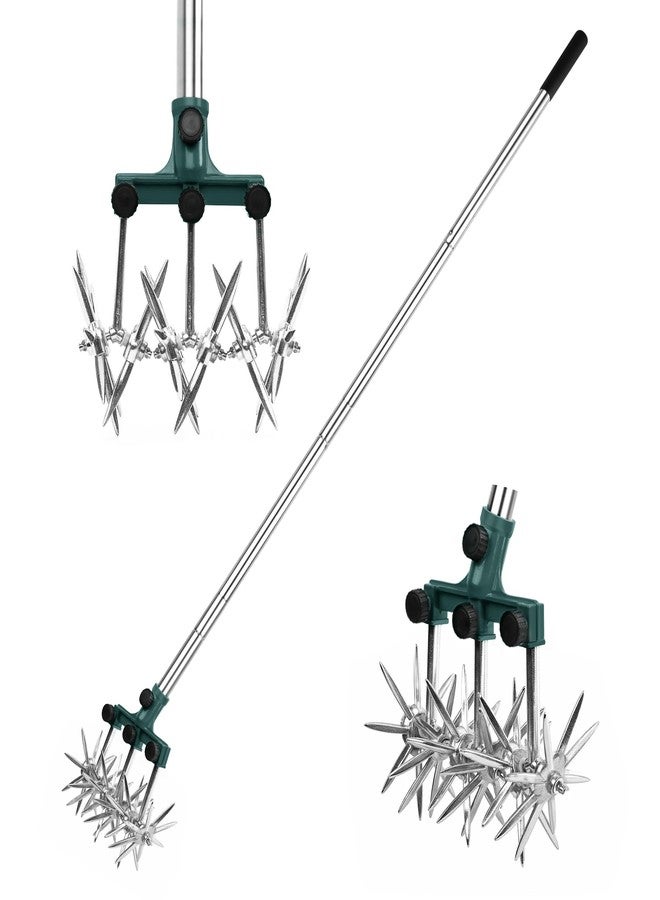 BARAYSTUS Rotary Cultivator Garden Rotary Tiller Adjustable Stainless Steel Poles Hand Tiller for Soil Mixing or Reseeding Grass Lawn Tiller Total Length 57 Inch - Image 1