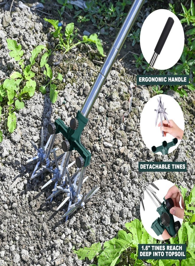 BARAYSTUS Rotary Cultivator Garden Rotary Tiller Adjustable Stainless Steel Poles Hand Tiller for Soil Mixing or Reseeding Grass Lawn Tiller Total Length 57 Inch - Image 3
