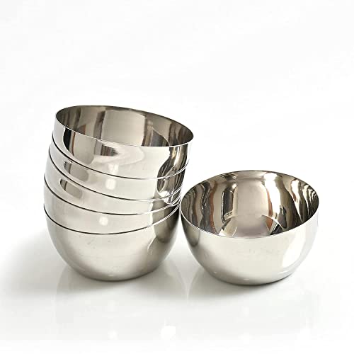 GALOOF Stainless Steel Heavy Gauge Katori Set Of 6 | Dal Vati Veg Bowl Set For Dining And Serving | Wati Vatki Designer Dining Bowl Set (Set Of 6), 0.25 liter - Image 1