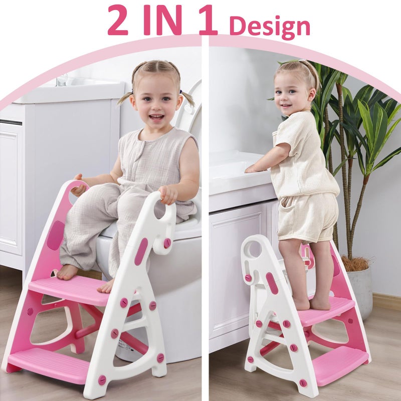 PRIMLECT Potty Training Seat & Toddler Step Stool, Ultimate Stability Toddler Toilet Seat, Adjustable Step & Seat Height Potty Seats for Toddlers Girls(Pink) - Image 2