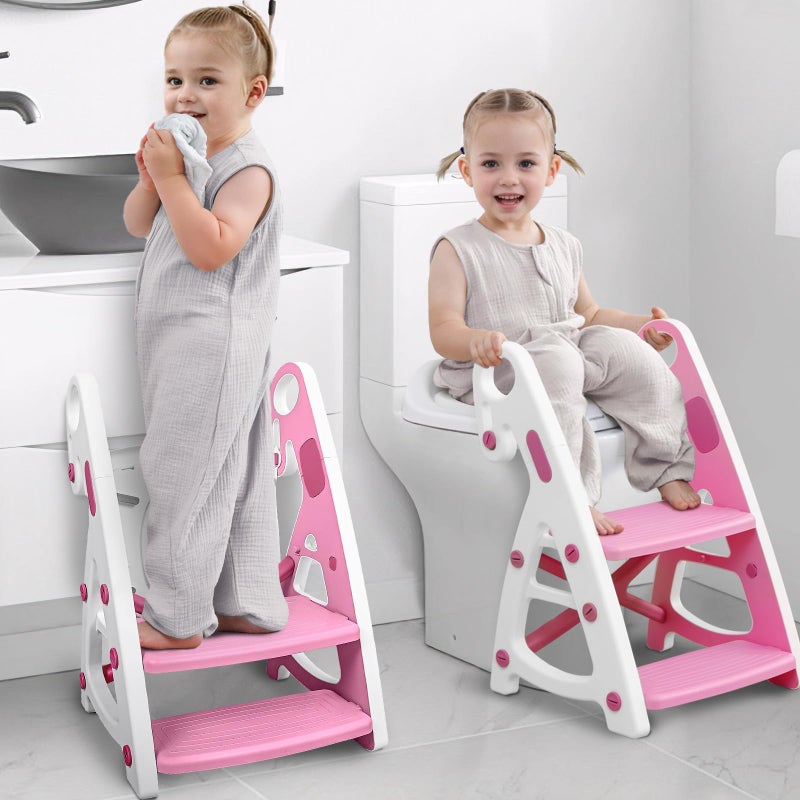 PRIMLECT Potty Training Seat & Toddler Step Stool, Ultimate Stability Toddler Toilet Seat, Adjustable Step & Seat Height Potty Seats for Toddlers Girls(Pink) - Image 1