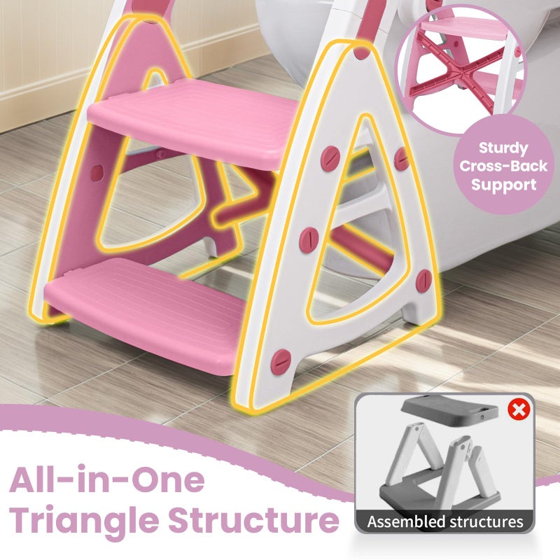PRIMLECT Potty Training Seat & Toddler Step Stool, Ultimate Stability Toddler Toilet Seat, Adjustable Step & Seat Height Potty Seats for Toddlers Girls(Pink) - Image 3