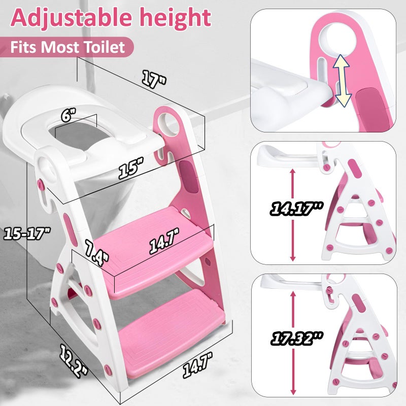 PRIMLECT Potty Training Seat & Toddler Step Stool, Ultimate Stability Toddler Toilet Seat, Adjustable Step & Seat Height Potty Seats for Toddlers Girls(Pink) - Image 5