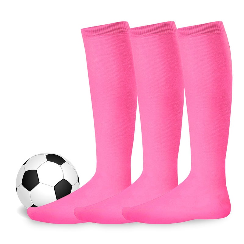 TeeHee Socks Breast Cancer Awareness Soccer Softball Baseball Team Sports Knee High Socks 3 Pairs Hot Pink Junior Sock Size 7-9 - Image 1
