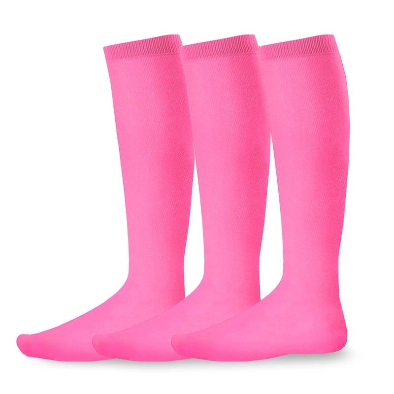 TeeHee Socks Breast Cancer Awareness Soccer Softball Baseball Team Sports Knee High Socks 3 Pairs Hot Pink Junior Sock Size 7-9 - Image 3
