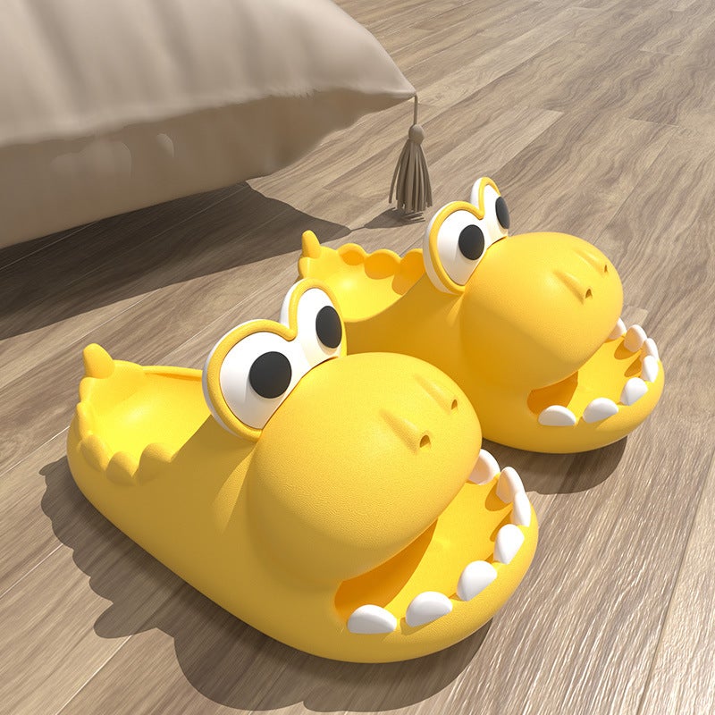 Cute Dinosaur Summer Slippers for Women Yellow 