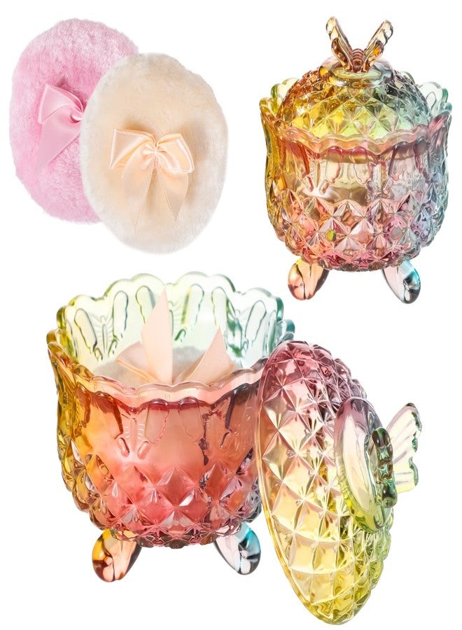 Homaisson 3 Pcs Glass Powder Puff Container Set, Decorative Colored Glass Jar with Lid, Large Puffs, Ideal for Adult Body Powder Application - Image 1