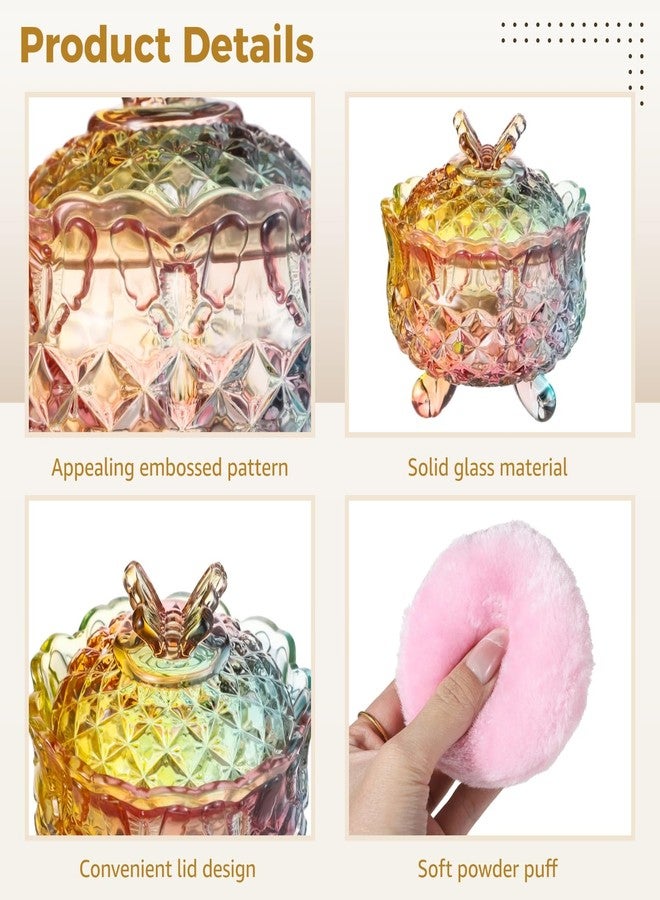 Homaisson 3 Pcs Glass Powder Puff Container Set, Decorative Colored Glass Jar with Lid, Large Puffs, Ideal for Adult Body Powder Application - Image 4