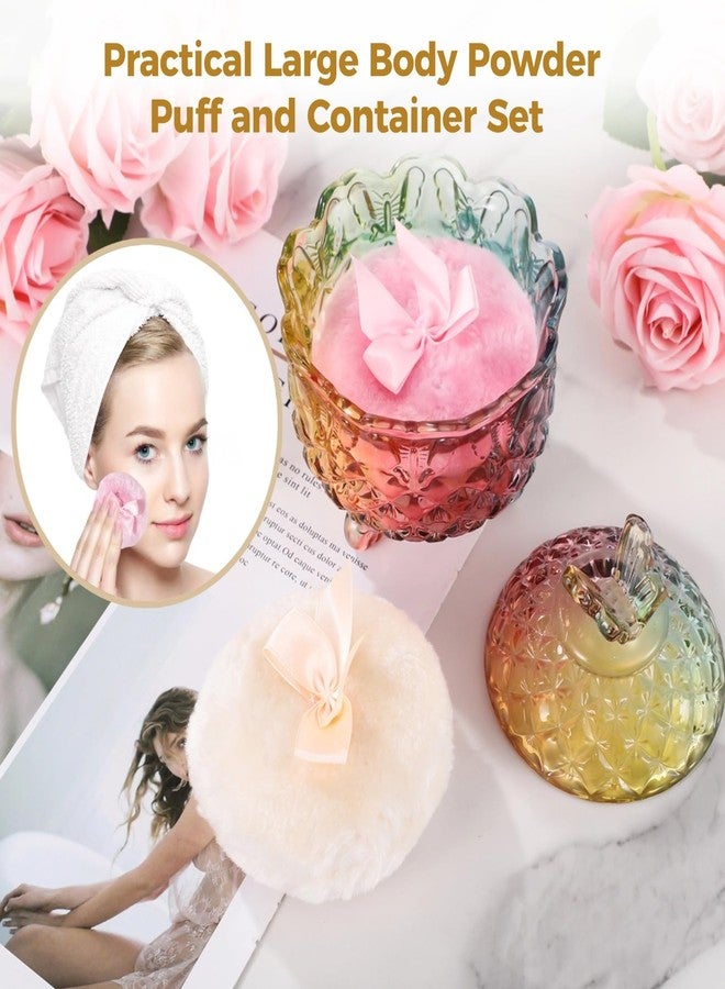 Homaisson 3 Pcs Glass Powder Puff Container Set, Decorative Colored Glass Jar with Lid, Large Puffs, Ideal for Adult Body Powder Application - Image 3