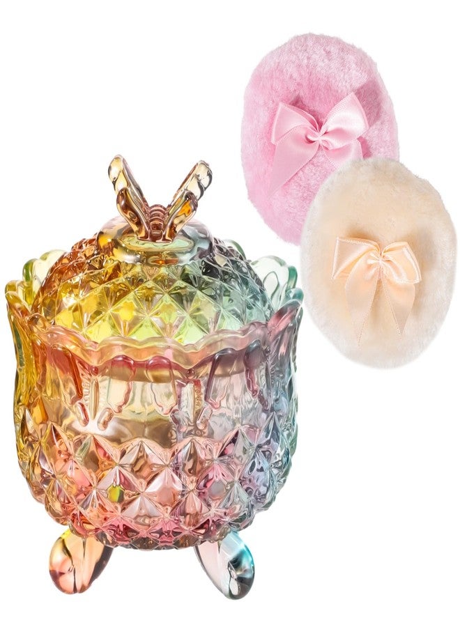 Homaisson 3 Pcs Glass Powder Puff Container Set, Decorative Colored Glass Jar with Lid, Large Puffs, Ideal for Adult Body Powder Application - Image 2