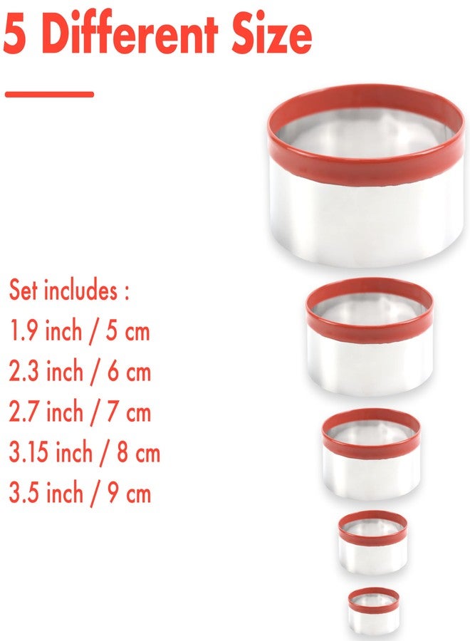 COOKIEQUE 5 Pcs Round Circle Cookie Cutters 1.9", 2.3", 2.7", 3.1", 3.5", 0.4MM Thickness Heavy Duty Food-Grade Stainless Steel, Biscuit Cutter, Mini Cookie Cutters, Unique Design with Protective Red Top PVC - Image 2