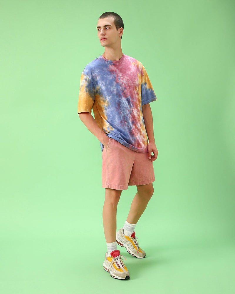 bewakoof Men's Blue & Pink Tie & Dye Oversized T-shirt - Image 5