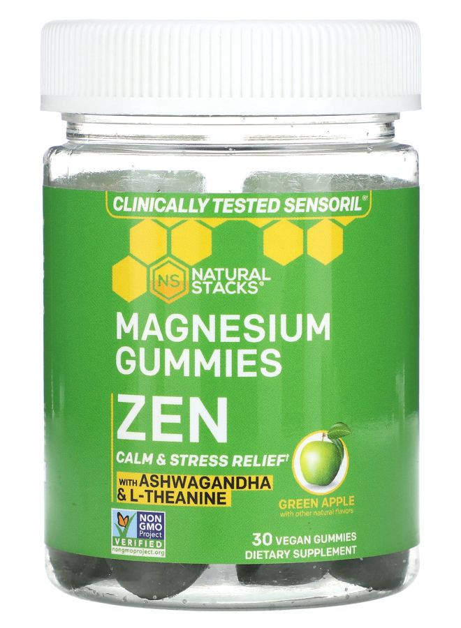Natural Stacks Magnesium Gummies Zen Green Apple 30 Vegan Gummies