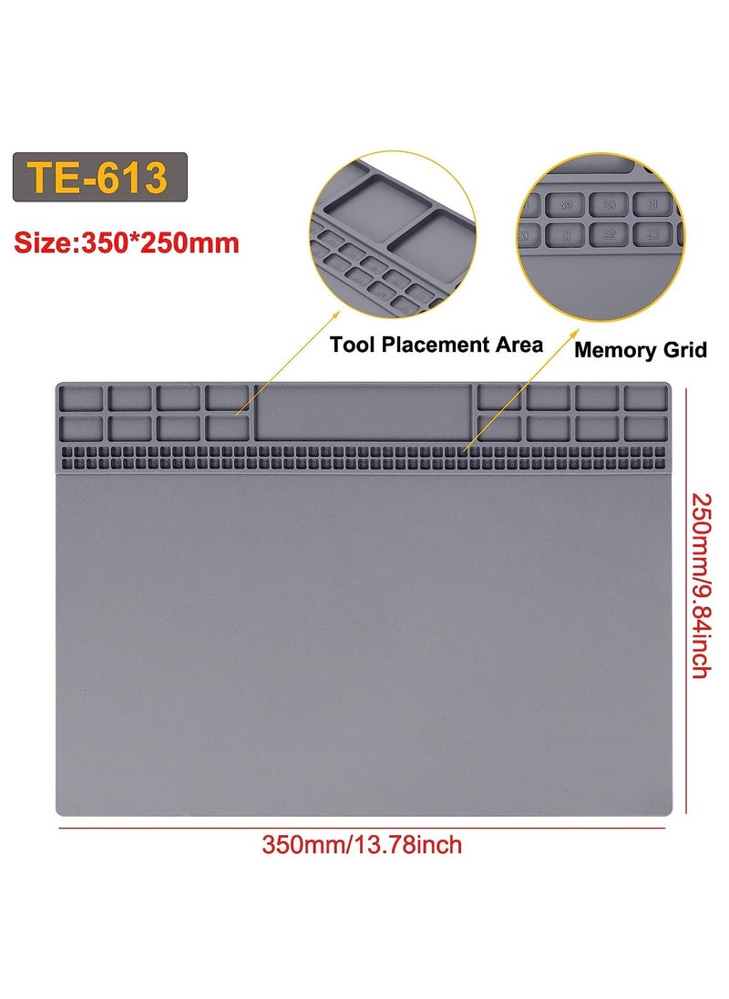 Rubik Soldering Mat 35 * 25cm Insulation Silicone Magnetic Repair Work Mat Heat-Resistant Soldering Station Mat for BGA Soldering Iron Workbench Cell Phone Laptop Repair (TE-613, Grey)  - Image 2