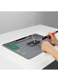 Rubik Soldering Mat 35 * 25cm Insulation Silicone Magnetic Repair Work Mat Heat-Resistant Soldering Station Mat for BGA Soldering Iron Workbench Cell Phone Laptop Repair (TE-613, Grey)  - Image 4