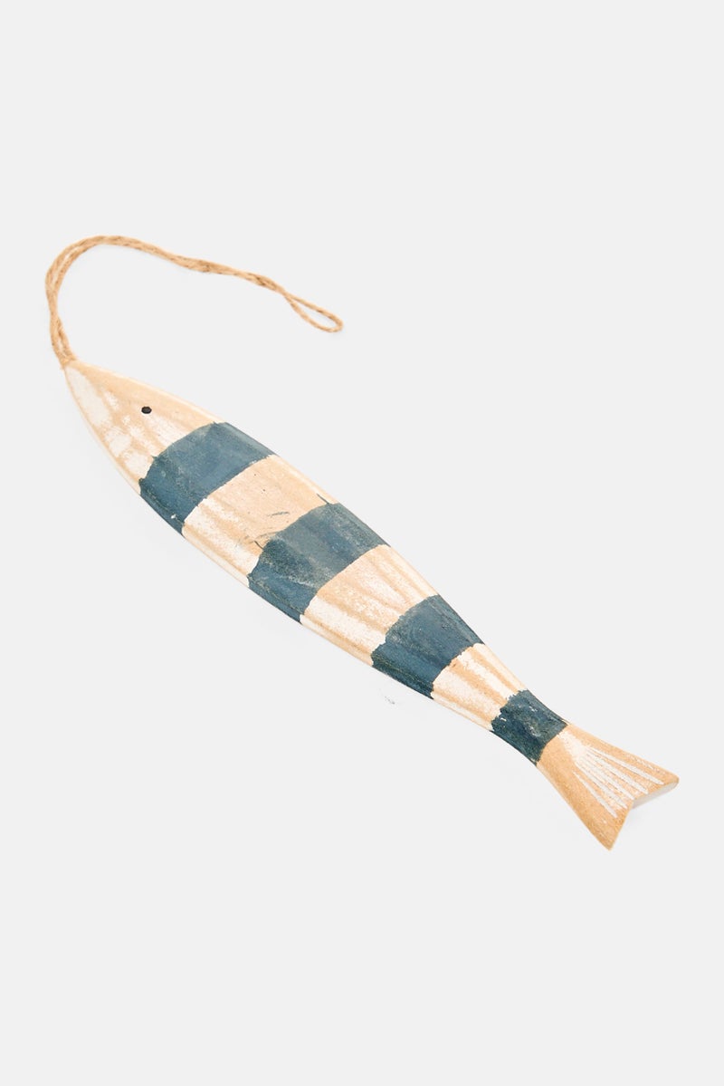 Muy Mucho 1 Piece Wooden Fish Decoration, White/ Blue - Image 1