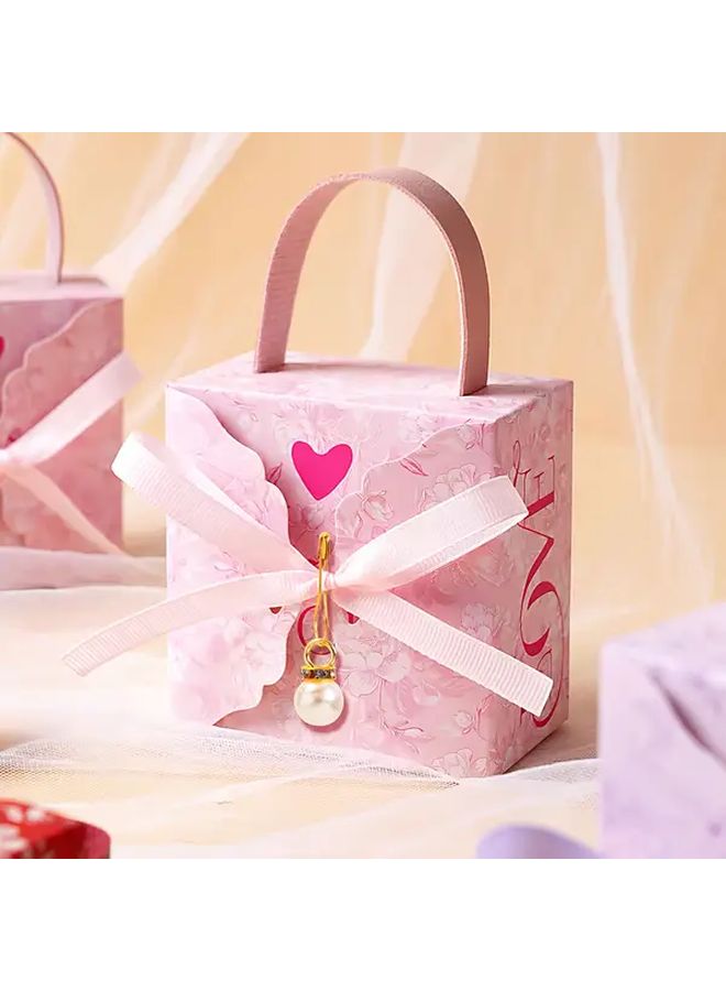 Pink Floral Gift Box Set Of 5 With Golden Bow For Wedding Birthday Party Favors - Image 2
