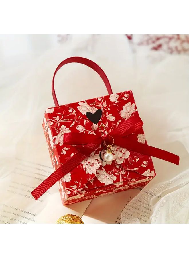 Pink Floral Gift Box Set Of 5 With Golden Bow For Wedding Birthday Party Favors - Image 4
