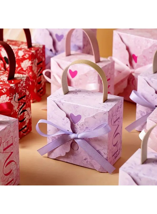 Pink Floral Gift Box Set Of 5 With Golden Bow For Wedding Birthday Party Favors - Image 5