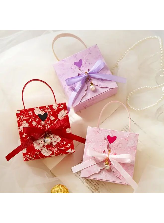 Pink Floral Gift Box Set Of 5 With Golden Bow For Wedding Birthday Party Favors - Image 3