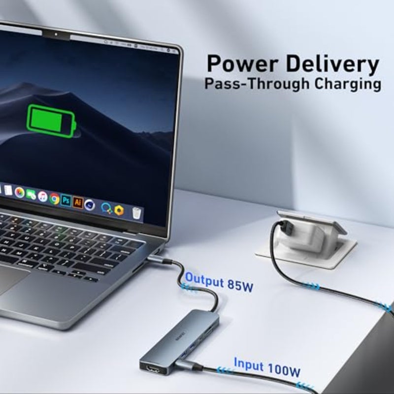 7-in-1 USB C Hub with HDMI 4K@60Hz,2 USB-A, 1 USB-C Data, 100W Charge, SD/TF Card Reader, Silicone Tangle-Free Cable Compatible with MacBook Pro/Air, iPad Pro, iMac, iPhone 15 Pro/Pro Max - Image 4