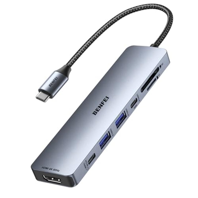 7-in-1 USB C Hub with HDMI 4K@60Hz,2 USB-A, 1 USB-C Data, 100W Charge, SD/TF Card Reader, Silicone Tangle-Free Cable Compatible with MacBook Pro/Air, iPad Pro, iMac, iPhone 15 Pro/Pro Max - Image 1