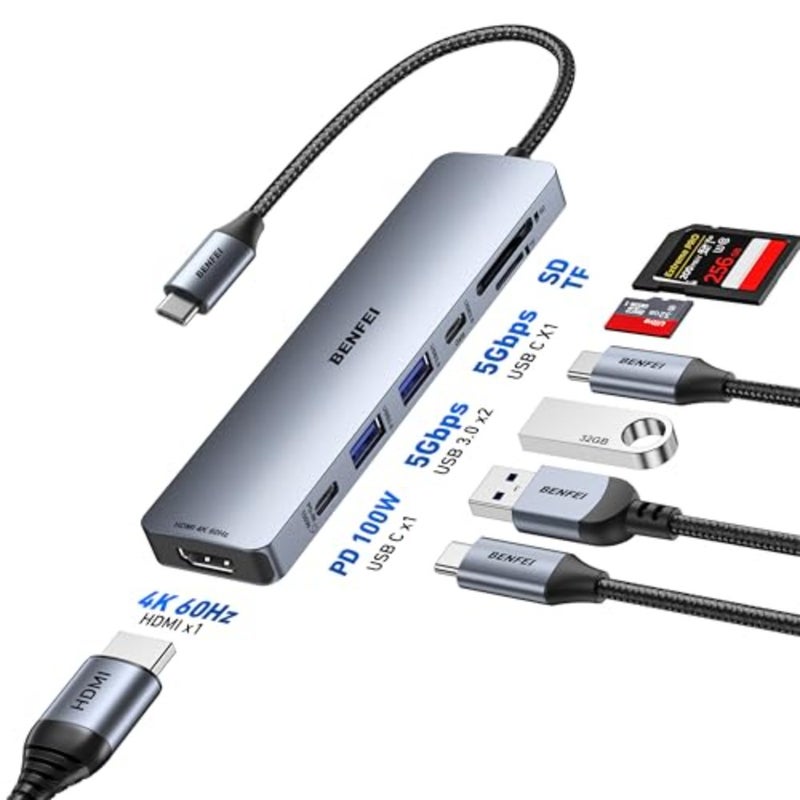 7-in-1 USB C Hub with HDMI 4K@60Hz,2 USB-A, 1 USB-C Data, 100W Charge, SD/TF Card Reader, Silicone Tangle-Free Cable Compatible with MacBook Pro/Air, iPad Pro, iMac, iPhone 15 Pro/Pro Max - Image 2