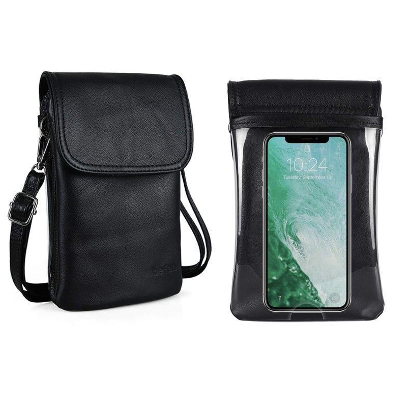 befen Touch Screen Purse Leather Touchscreen Cell Phone Crossbody Wallet Bags with Back Clear Window for Women (Black) - Image 1