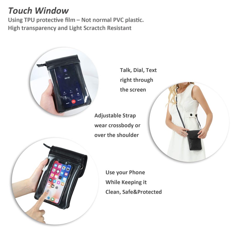 befen Touch Screen Purse Leather Touchscreen Cell Phone Crossbody Wallet Bags with Back Clear Window for Women (Black) - Image 2