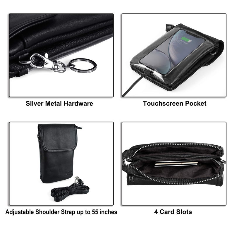 befen Touch Screen Purse Leather Touchscreen Cell Phone Crossbody Wallet Bags with Back Clear Window for Women (Black) - Image 5