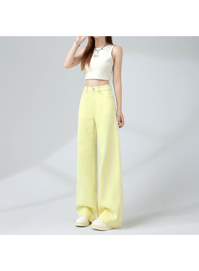 HAPPY Pink High-waisted Wide-leg Jeans For Women Summer Thin New Style Pear-shaped Body Draped Loose Slimming Look Straight Pants - Image 1