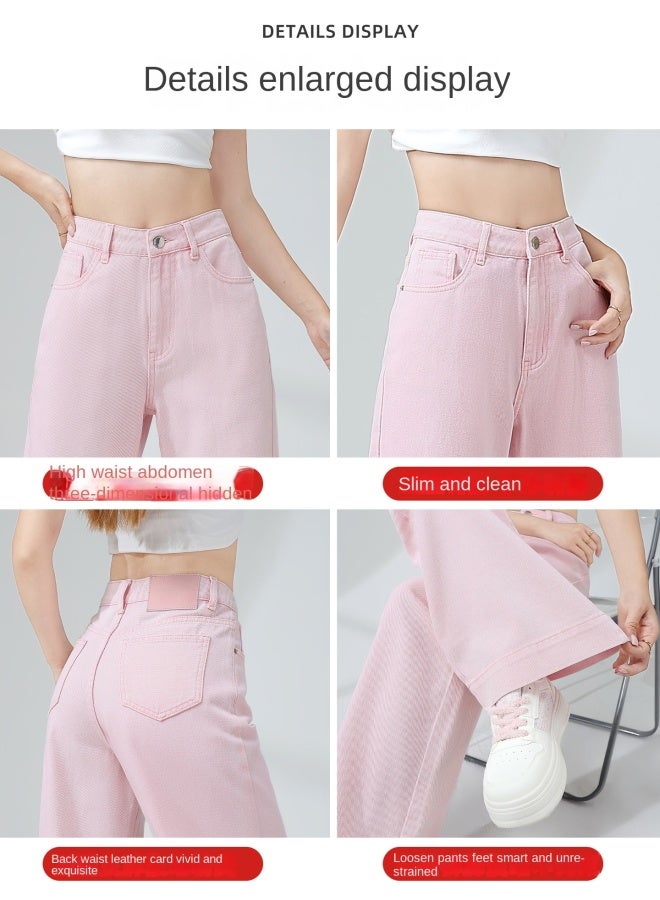 HAPPY Pink High-waisted Wide-leg Jeans For Women Summer Thin New Style Pear-shaped Body Draped Loose Slimming Look Straight Pants - Image 2