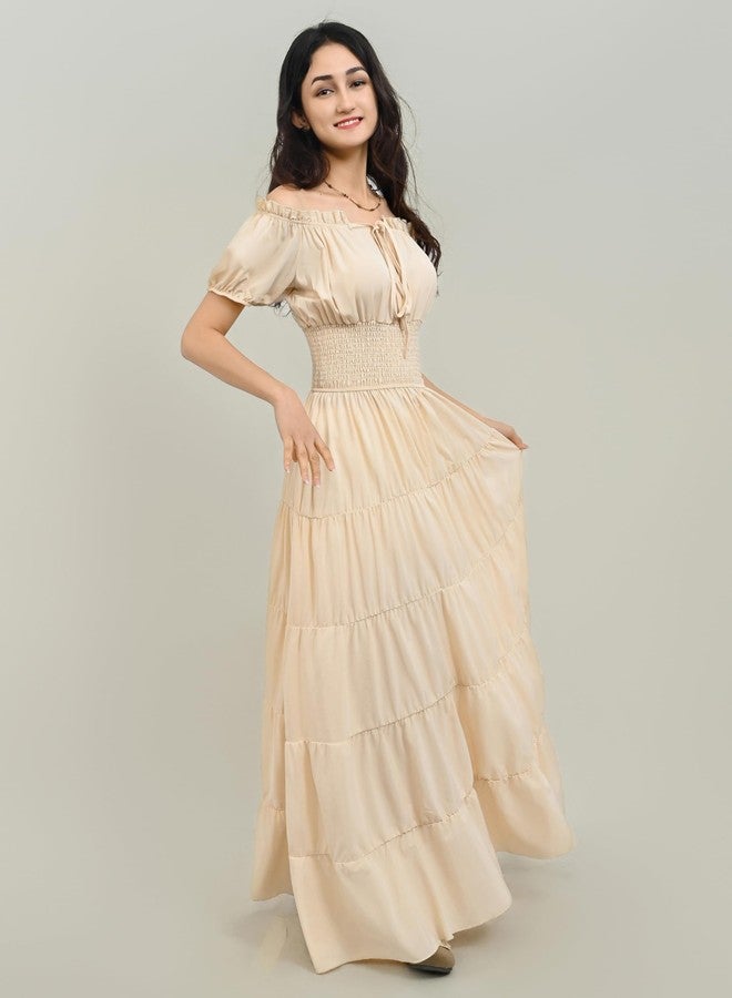 Zhitunemi Renaissance Costume Women Medieval Chemise Dress Peasant Tops Irish Under Dress Beige-2XL - Image 3