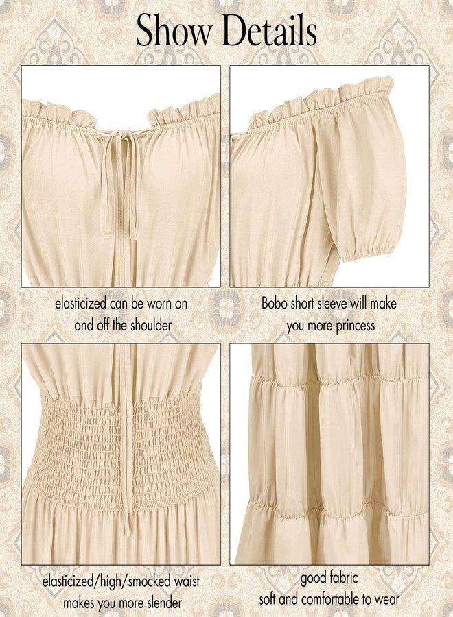 Zhitunemi Renaissance Costume Women Medieval Chemise Dress Peasant Tops Irish Under Dress Beige-2XL - Image 5