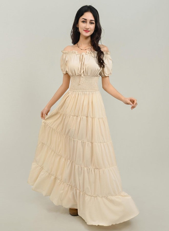 Zhitunemi Renaissance Costume Women Medieval Chemise Dress Peasant Tops Irish Under Dress Beige-2XL - Image 2