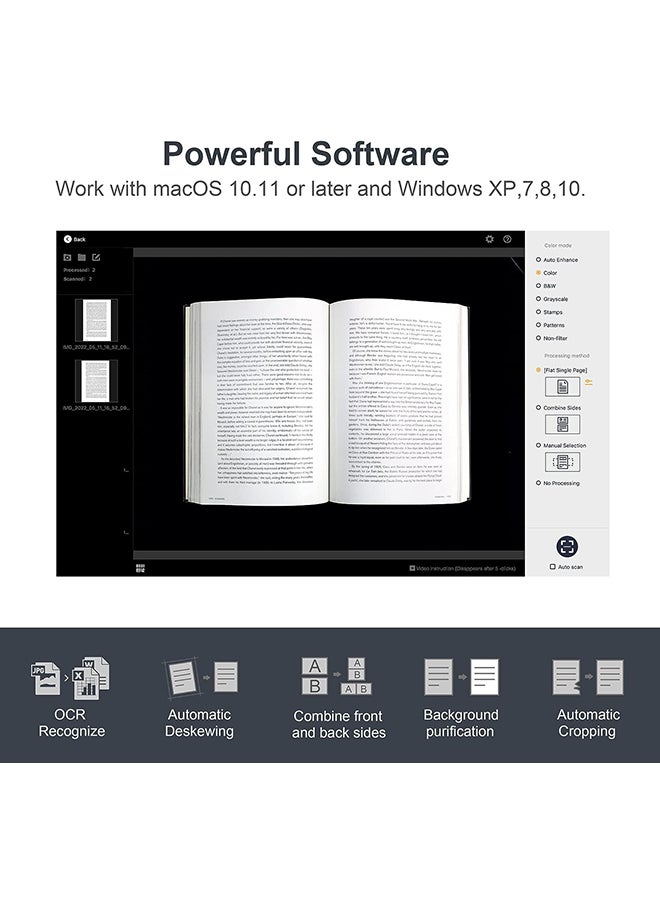 CZUR - ET18 Pro Advanced Professional-Level Book & Document Scanner with Smart OCR for Mac and Windows, Patented Laser Auto-Flatten & Deskew Technology, Convert to PDF/Searchable PDF - Image 1