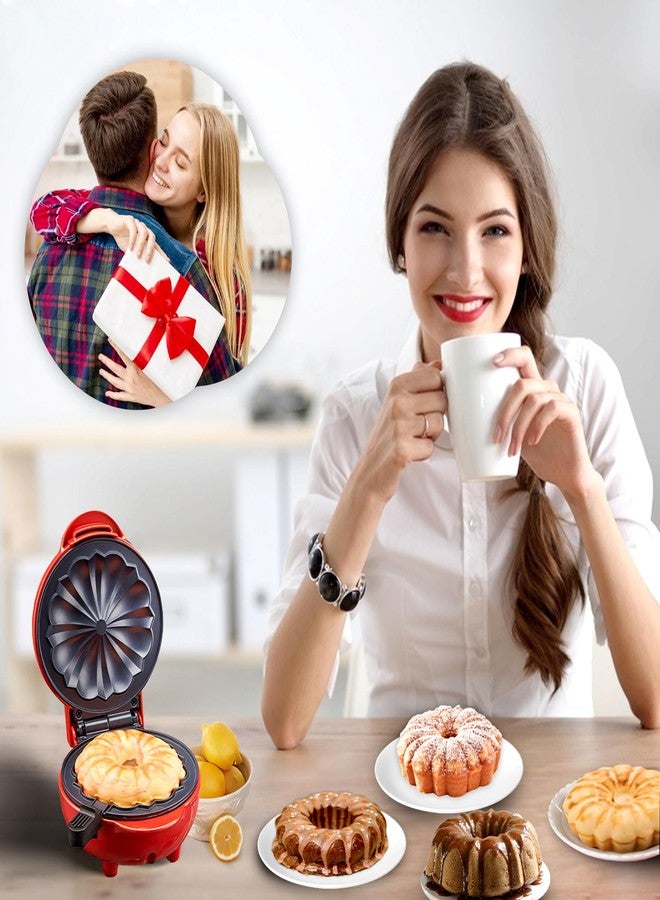صانعة كيك صغيرة، صانعة كيك صغيرة محمولة ذات وجهين للتسخين، صانعة كب كيك كهربائية للفطور والكيك والوجبات الخفيفة (أحمر) - Image 2