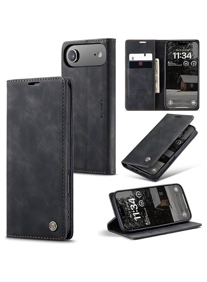 CaseMe Wallet Cover for iPhone 17 Air - Sleek Leather Flip Case with Card Holder and Stand - Black - Image 1