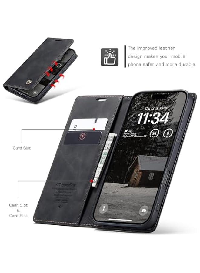 CaseMe Wallet Cover for iPhone 17 Air - Sleek Leather Flip Case with Card Holder and Stand - Black - Image 2