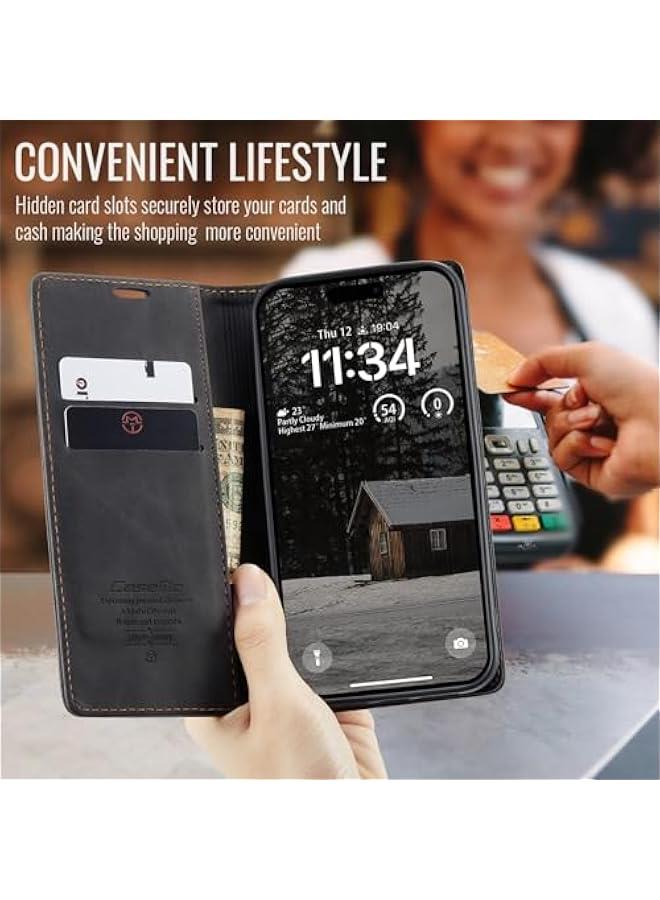 CaseMe Wallet Cover for iPhone 17 Air - Sleek Leather Flip Case with Card Holder and Stand - Black - Image 3