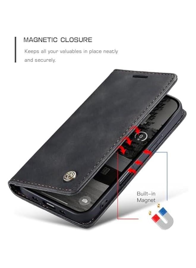 CaseMe Wallet Cover for iPhone 17 Air - Sleek Leather Flip Case with Card Holder and Stand - Black - Image 4