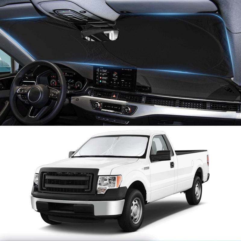 BOODANCARS Sunshade for F150 Windshield Sun Shade Customfit for 2012 2013 2014 Ford F150 F150 Lariat King Ranch Platinum XL XLT Limited Raptor Accessories Foldable Front Window Cover Sun Visor UV Reflector - Image 3