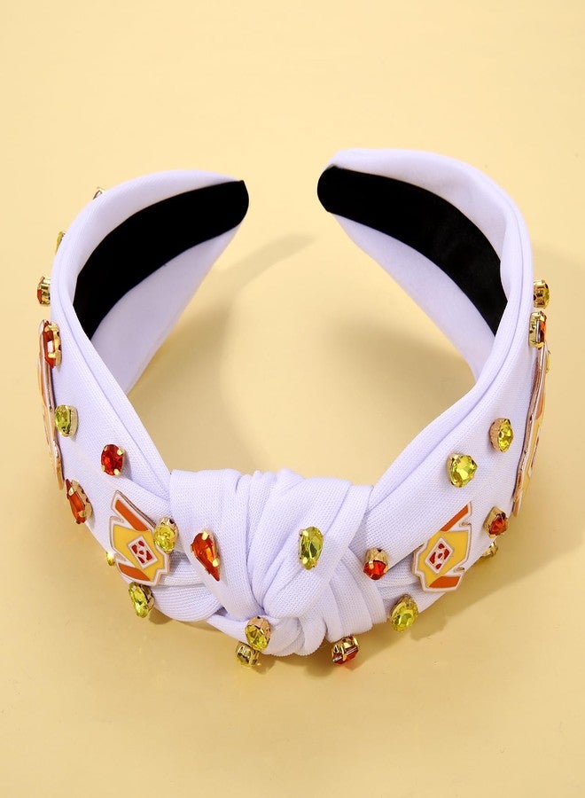 NVENF Derby Headbands Accessories for Women Beaded Horseshoe Headbands Riding Suit Knotted Hairbands Jeweled Wide Top Knot Hairband Kentucky Derby Horse Racing Hair Accessory Outfits (Derby C-White) - Image 4