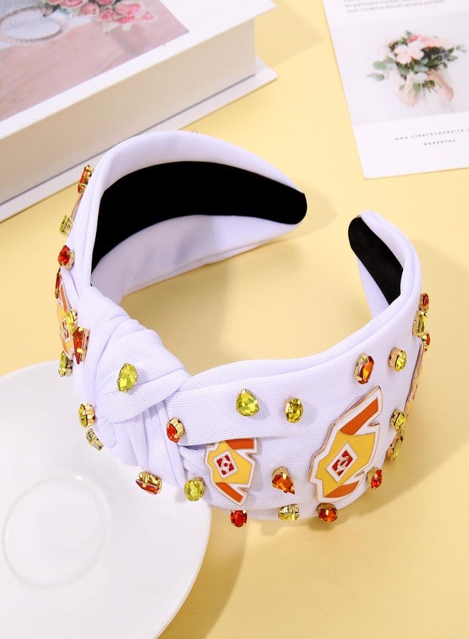 NVENF Derby Headbands Accessories for Women Beaded Horseshoe Headbands Riding Suit Knotted Hairbands Jeweled Wide Top Knot Hairband Kentucky Derby Horse Racing Hair Accessory Outfits (Derby C-White) - Image 2
