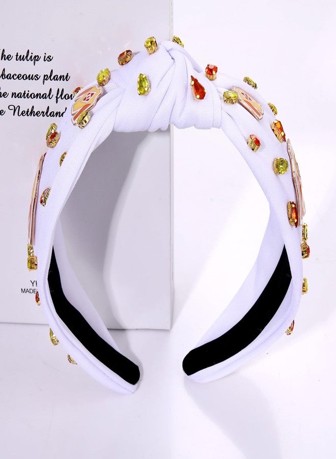 NVENF Derby Headbands Accessories for Women Beaded Horseshoe Headbands Riding Suit Knotted Hairbands Jeweled Wide Top Knot Hairband Kentucky Derby Horse Racing Hair Accessory Outfits (Derby C-White) - Image 3