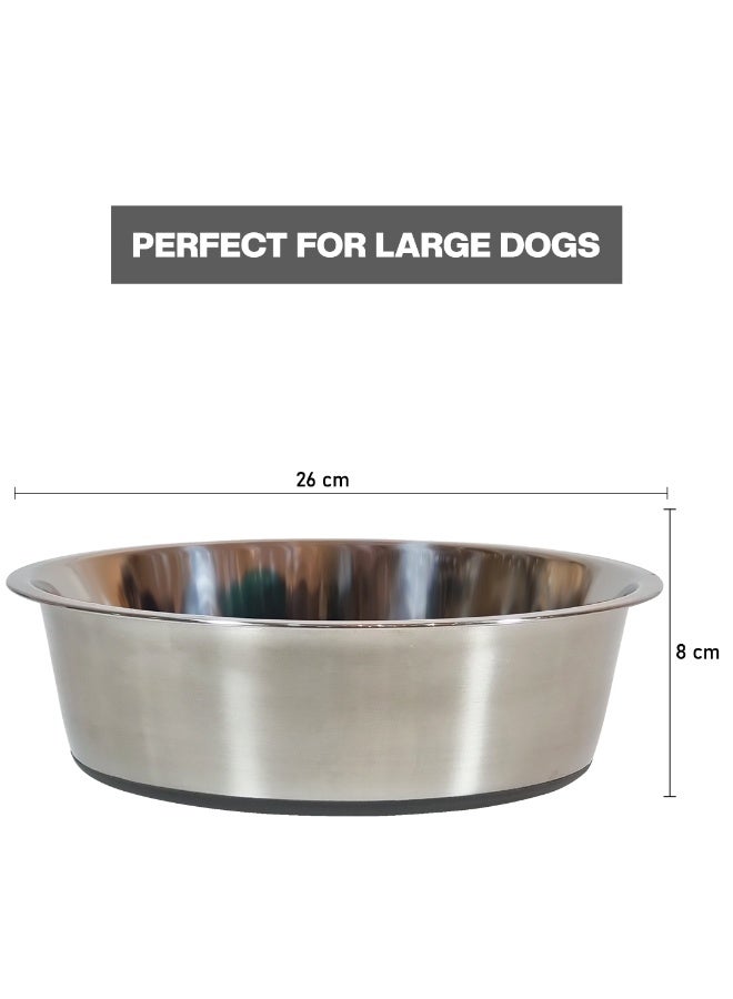 NNC PETS Dog feeding bowl with Non-slip Rubber ring and Smooth rounded edges, Heavy-duty stainless steel dog bowls for Medium to Large breeds, Dishwasher safe, 26 cm (GREY) - Image 2