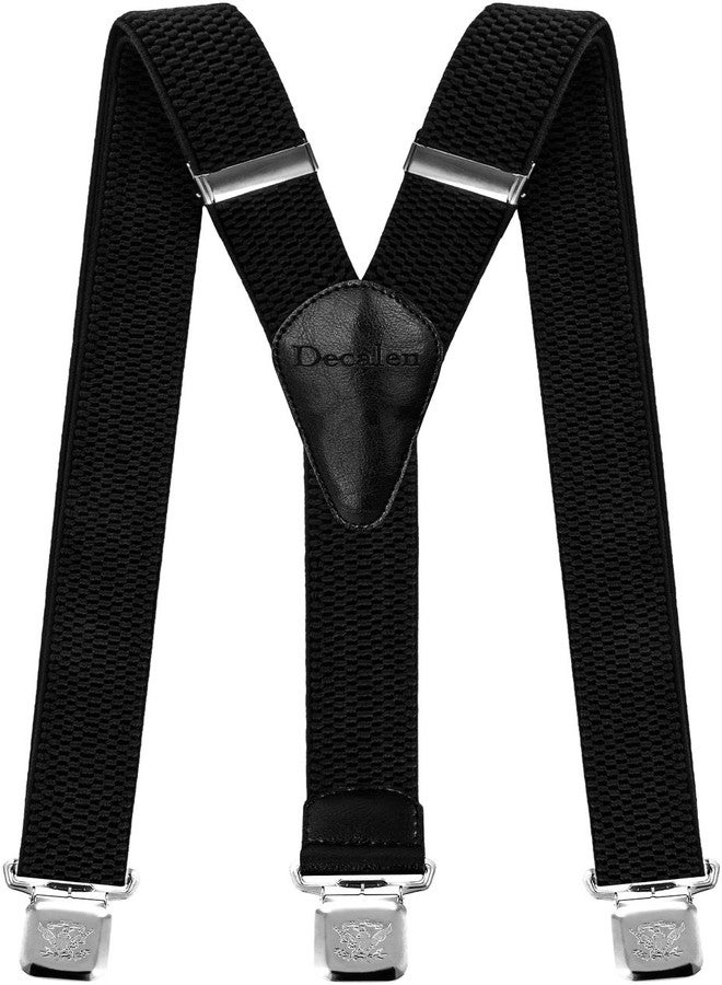 Decalen Mens Suspenders with Very Strong Clips Heavy Duty Braces One Size Fits All Big and Tall Wide Adjustable and Elastic Y Shape (Black) - Image 1