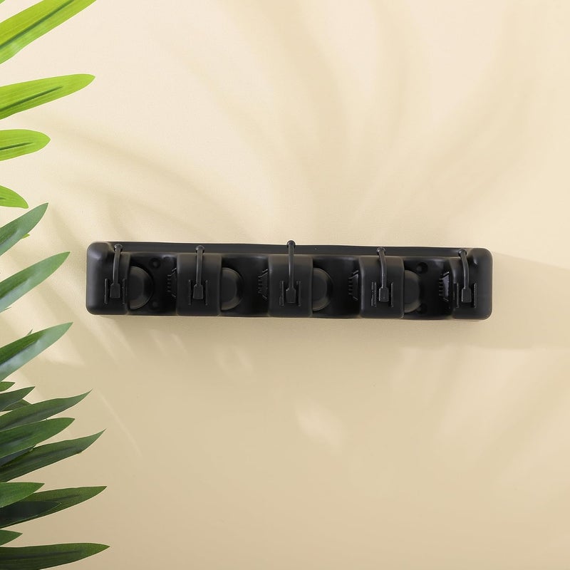 Kuber Industries Mop and Broom Holder Wall Mounted BroomMop Holder BroomMop Organizer for HomeGarden Wall Mount Organizer 4 Position and 5 Hooks HJH04HKBLK Black - Image 1