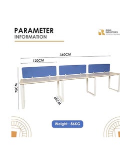 RIGID Three Line Cluster Desk with Partition Holder White 75x360x60cm  - Image 2