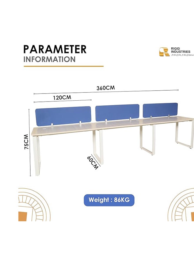 RIGID - Three Line Cluster Desk with Partition Holder White 75x360x60cm - Image 1